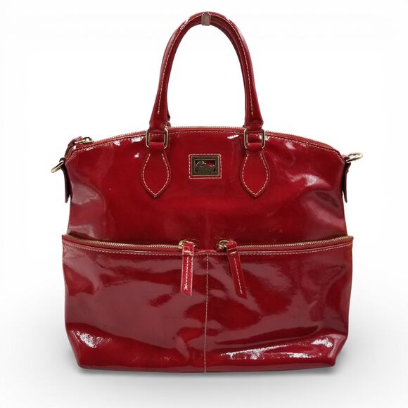 DOONEY & BOURKE Dillen Pocket Satchel Cherry Patent Leather Gold Crossbody Strap - Picture 2 of 16